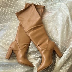 Faux Leather Heeled Stovepipe Tan Boots